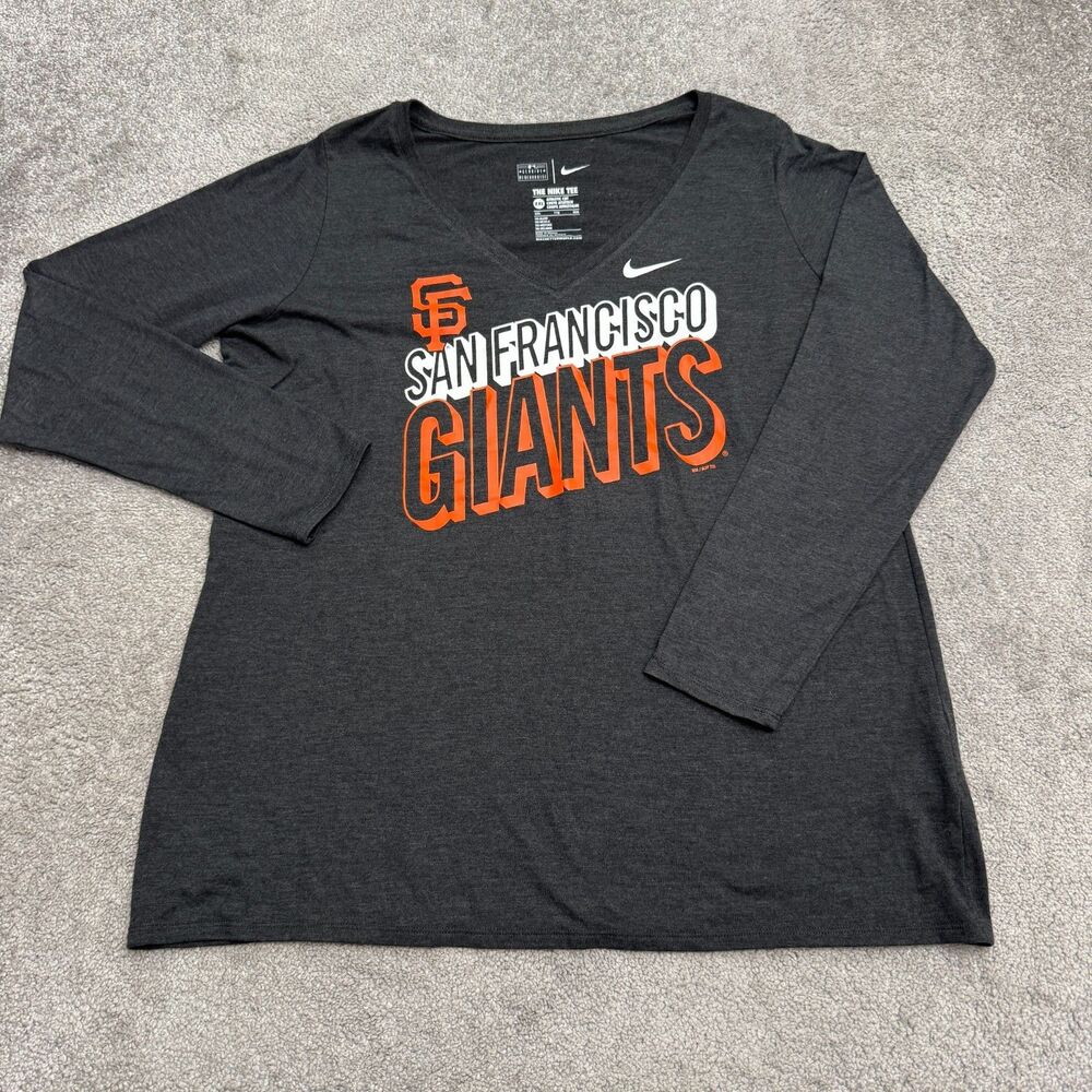 Nike San Francisco Giants MLB V-Neck Long Sleeve Shirt Womens 2XL Grey 2015 NWT